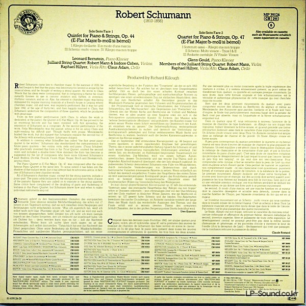 SCHUMANN PIANO QUINTET OP 44  OP 47     JUILLIARD QUARTET CBS