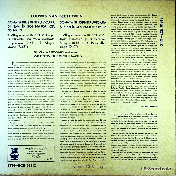BEETHOVEN VIOLIN SONATA NO.8/10  SILVIA MARCOVICI / GHEORGHIU ELECTRECORD