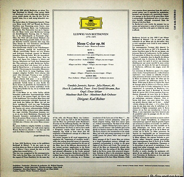 BEETHOVEN- MASS IN C MAJOR CONDITION VINYL RECORD * 139 446