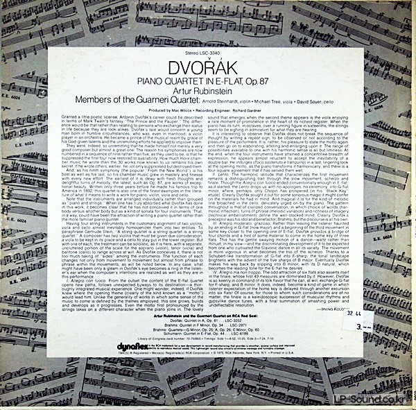 DVORAK - PIANO QUARTET  GUARNERI QUARTET  RCA LSC 3340