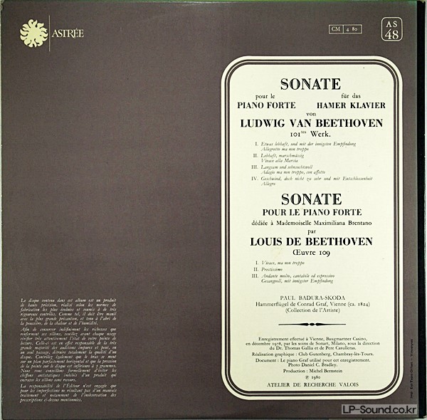 BEETHOVEN: BADURA-SKODA, PIANO HAMMERKLAVIER. AS 48