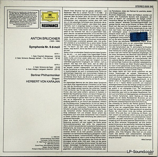 BRUCKNER SYMPHONIE NR. 9 BPO KARAJAN   DG 2535 342