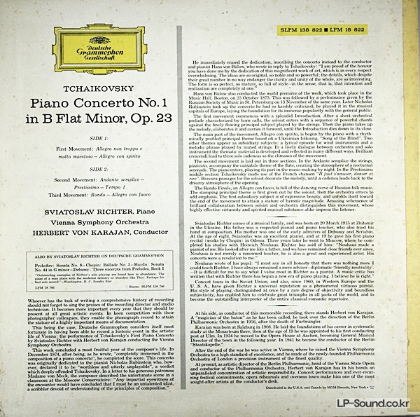 TCHAIKOVSKY PAINO CONCERTO 1 SVIATOSLAV RICHETER  SLPM 138 822
