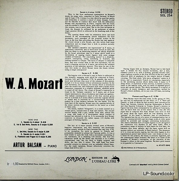 MOZART ARTUR BALSAM PIANO MUSIC VOL 6 SOL-254