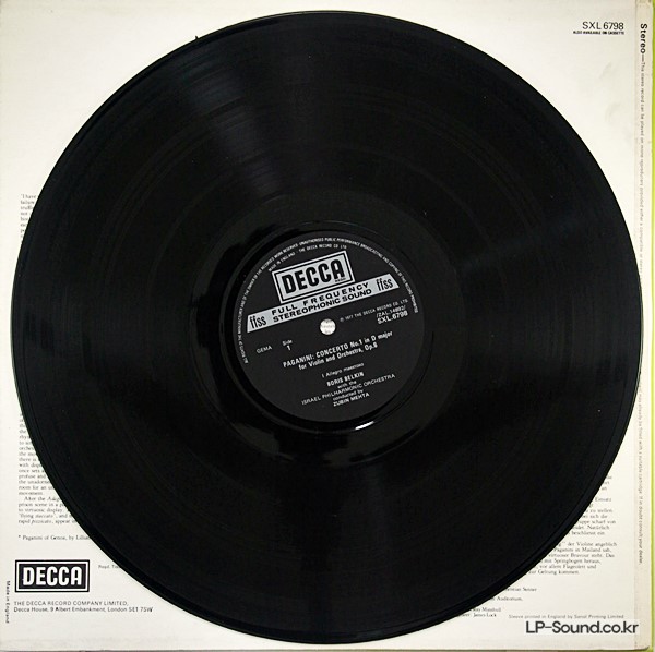 PAGANINI: VIOLIN CONCERTO - BORIS BELKIN **DECCA SXL 6798