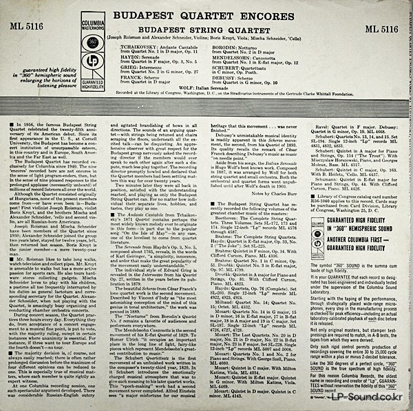 BUDAPEST STRING QUARTET ENCORES  ML 5116