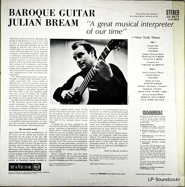 JULIAN BREAM BAROQUE GUITAR RCA VICTOR RED SEAL LSC-2878