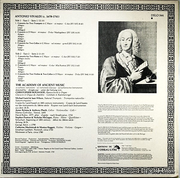 L'OISEAU LYRE FLORILEGIUM DSLO 544 VIVALDI CTOS *HOGWOOD* SHRINK